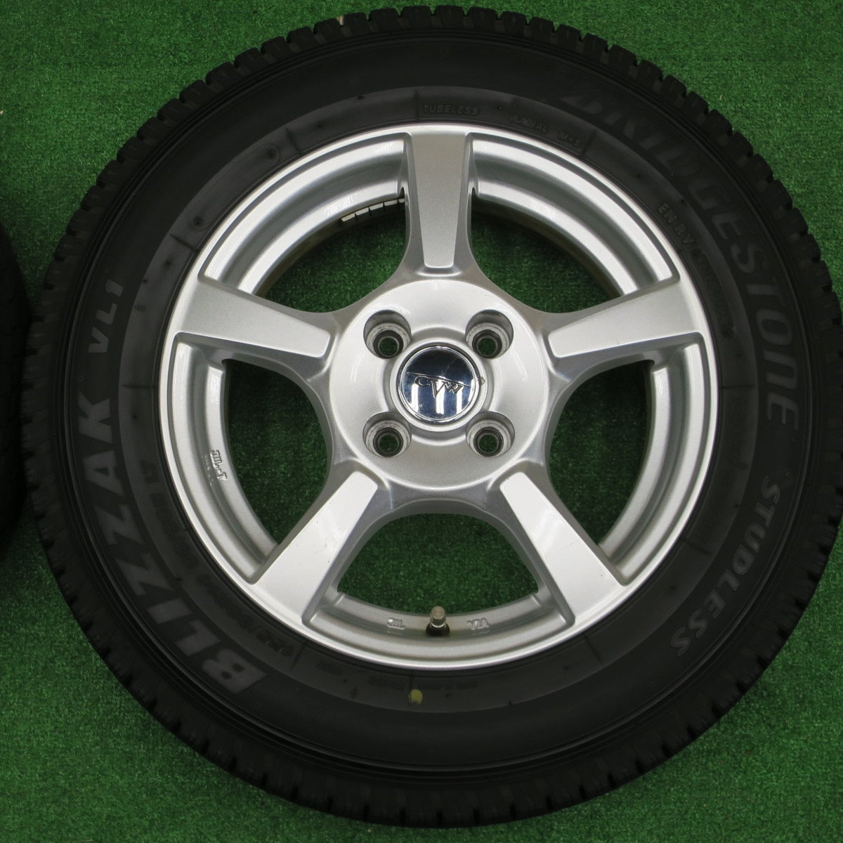 バリ溝！21年！9.5分★スタッドレス 155/80R14 88/86N ブリヂストン ブリザック VL1 CVW 社外 アルミ 14インチ PCD100/4H★5121401NKス