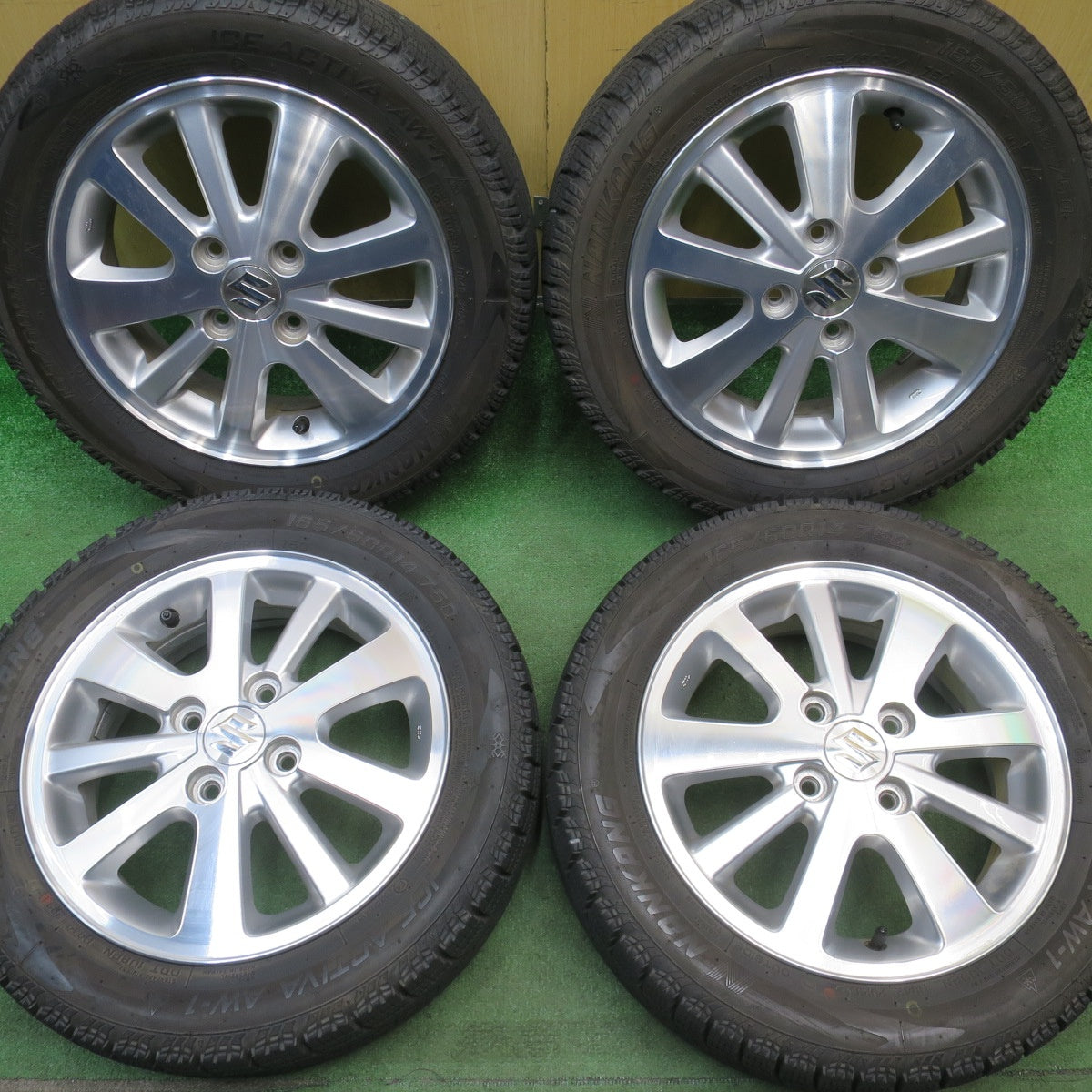 バリ溝！23年！8.5分★スズキ エブリイ ワゴン 純正 165/60R14 スタッドレス ナンカン アイスアクティバ AW-1 14インチ PCD100/4H★6051806NJス