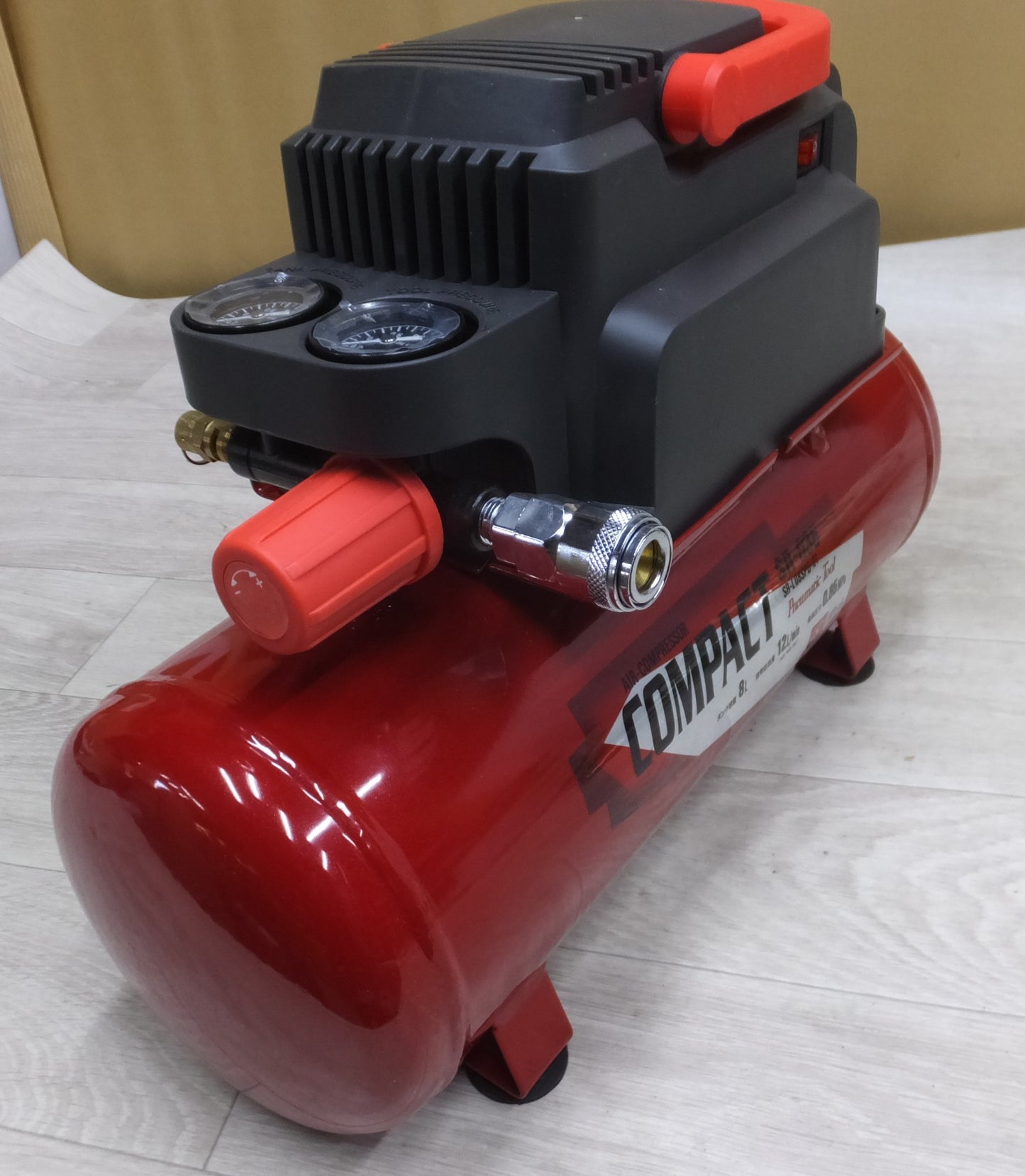 [送料無料] 美品◆藤原産業 オイルレス エアー コンプレッサー 小型 モデル SR-035 SR-L08SPB-01 タンク容量 8L 空気吐出量 12L/min◆