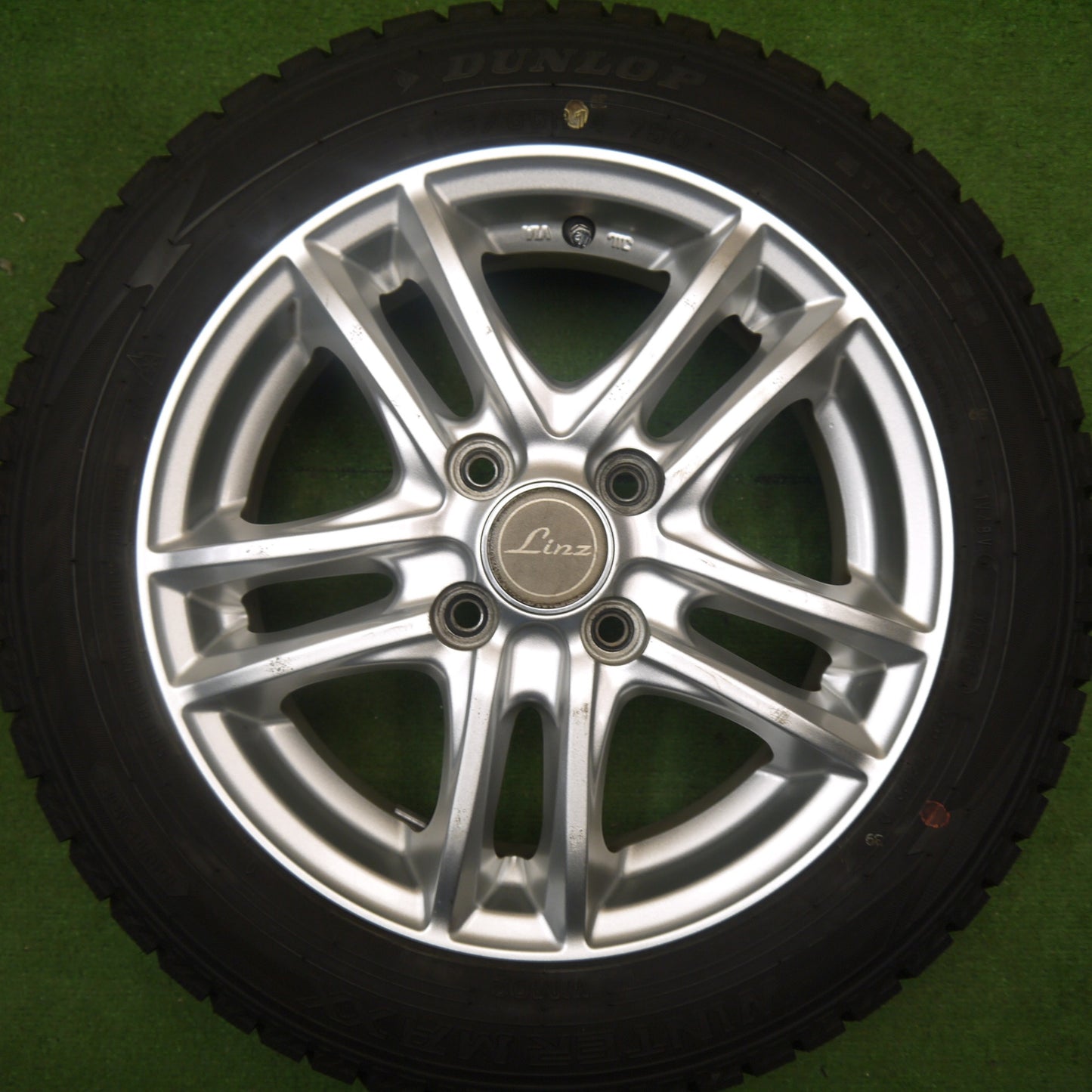 バリ溝！25年！9.5分★スタッドレス 155/65R14 ダンロップ ウインターマックス WM02 Linz 社外 アルミ 14インチ PCD100/4H★6041003Hス