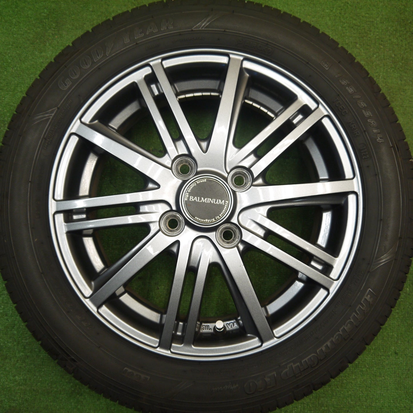 [送料無料] バリ溝！22年！キレイ！8.5分★155/65R14 グッドイヤー EfficientGrip ECO hybrid BALMINUM バルミナ 14インチ PCD100/4H★5031811Hノ