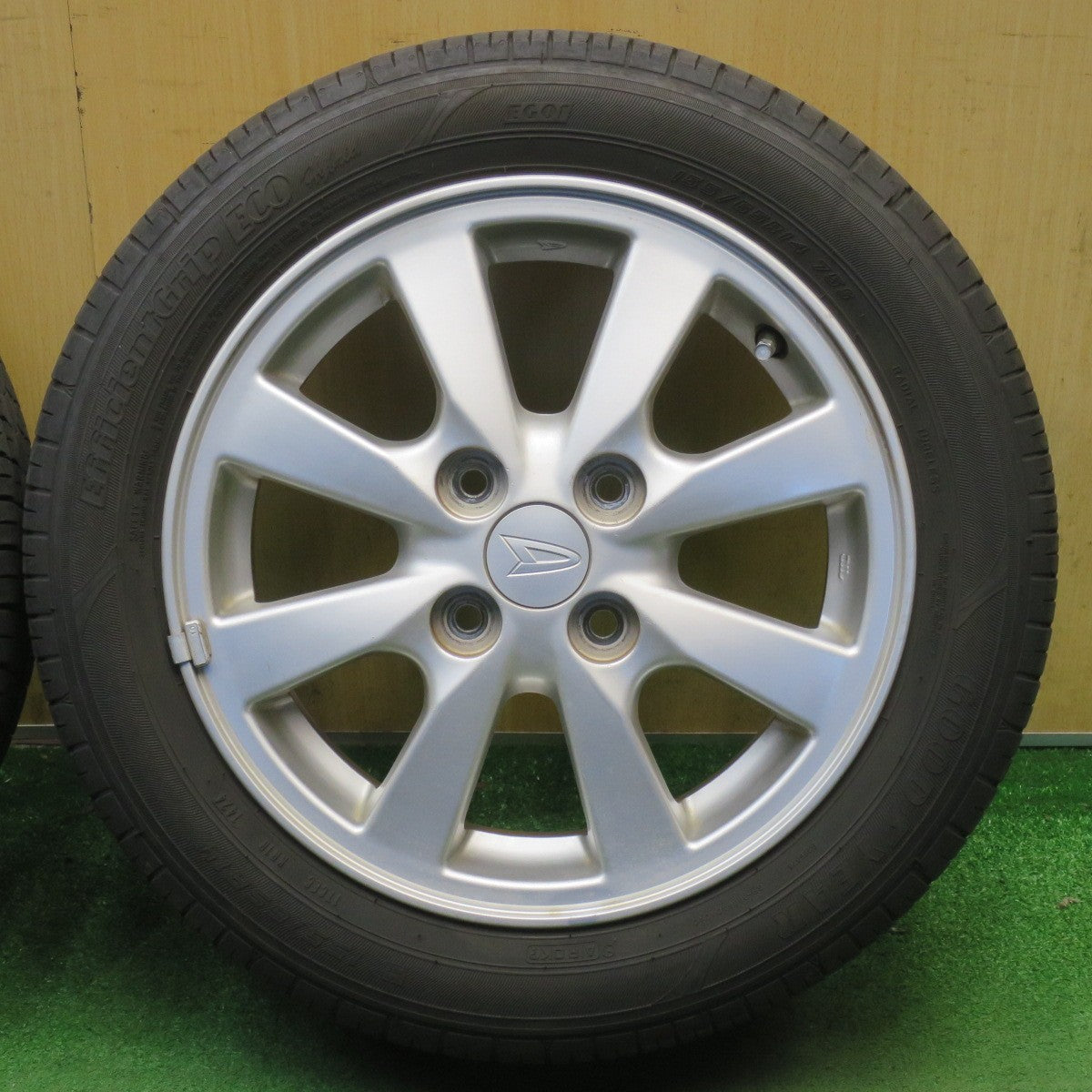 バリ溝！24年！9分◎ダイハツ タント ムーヴ 等 純正 155/65R14 グッドイヤー EfficientGrip ECO hybrid 14インチ PCD100/4H◎6072301NJノ