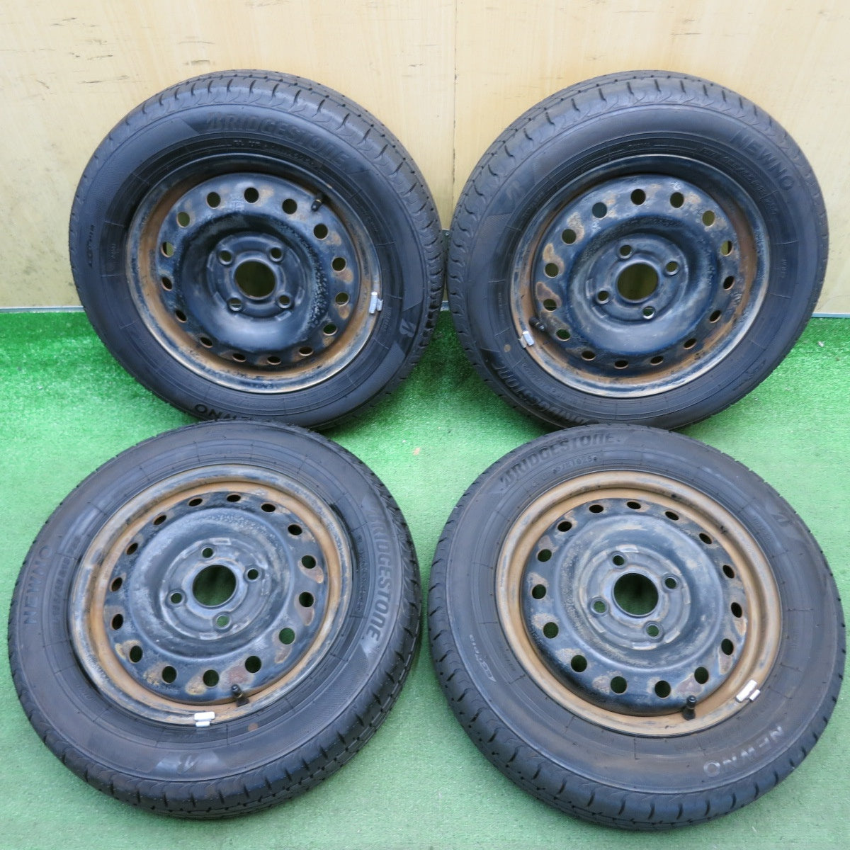 バリ溝！25年！ほぼ10分◎155/65R13 ブリヂストン NEWNO スチール ホイール ニューノ 13インチ PCD100/4H◎6082706HAノ