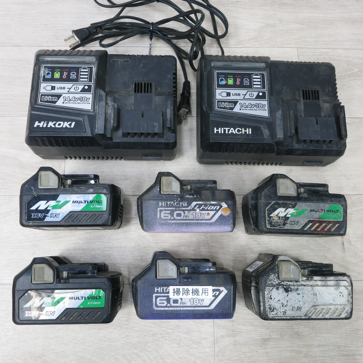 [送料無料] まとめ売り◆日立工機 ハイコーキ リチウム イオン バッテリー BSL36A18 ×4個 他2個 型番不明 / 充電器 UC18YDL ×2個 ジャンク◆