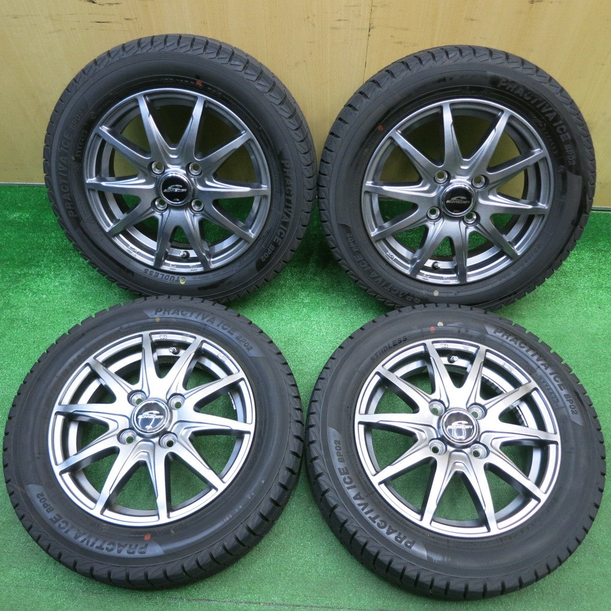 バリ溝！23年！キレイ！ほぼ10分★スタッドレス 155/65R13 プラクティバ アイス BP02 ヨコハマ SCHNEIDER MiD シュナイダー 13インチ PCD100/4H★5113015HAス