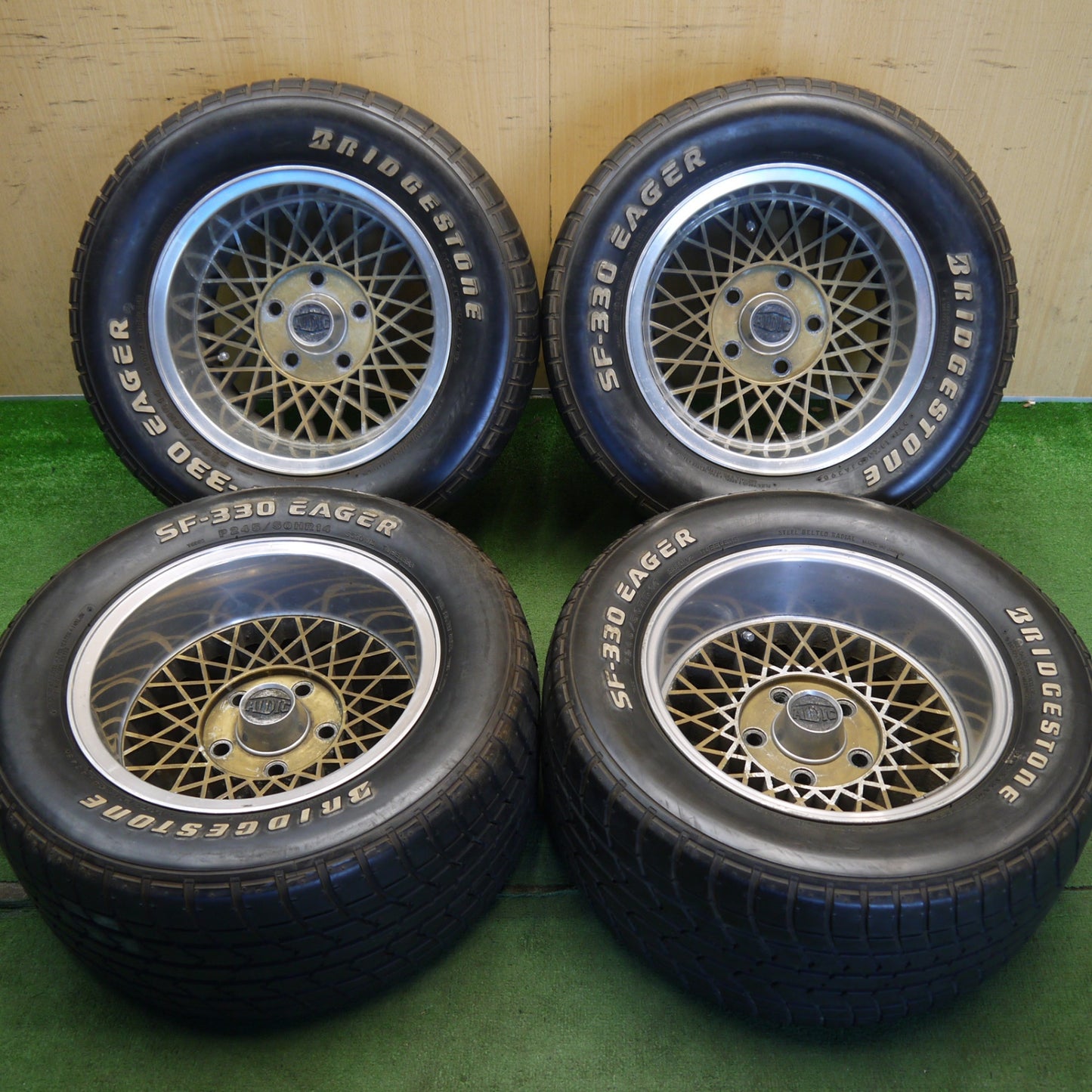4本価格◎旧車 265/50R14 ブリヂストン SF-330 EAGER ホワイトレター 社外 アルミ ALDIC メッシュ 14インチ PCD120/5H◎6070304Hノ