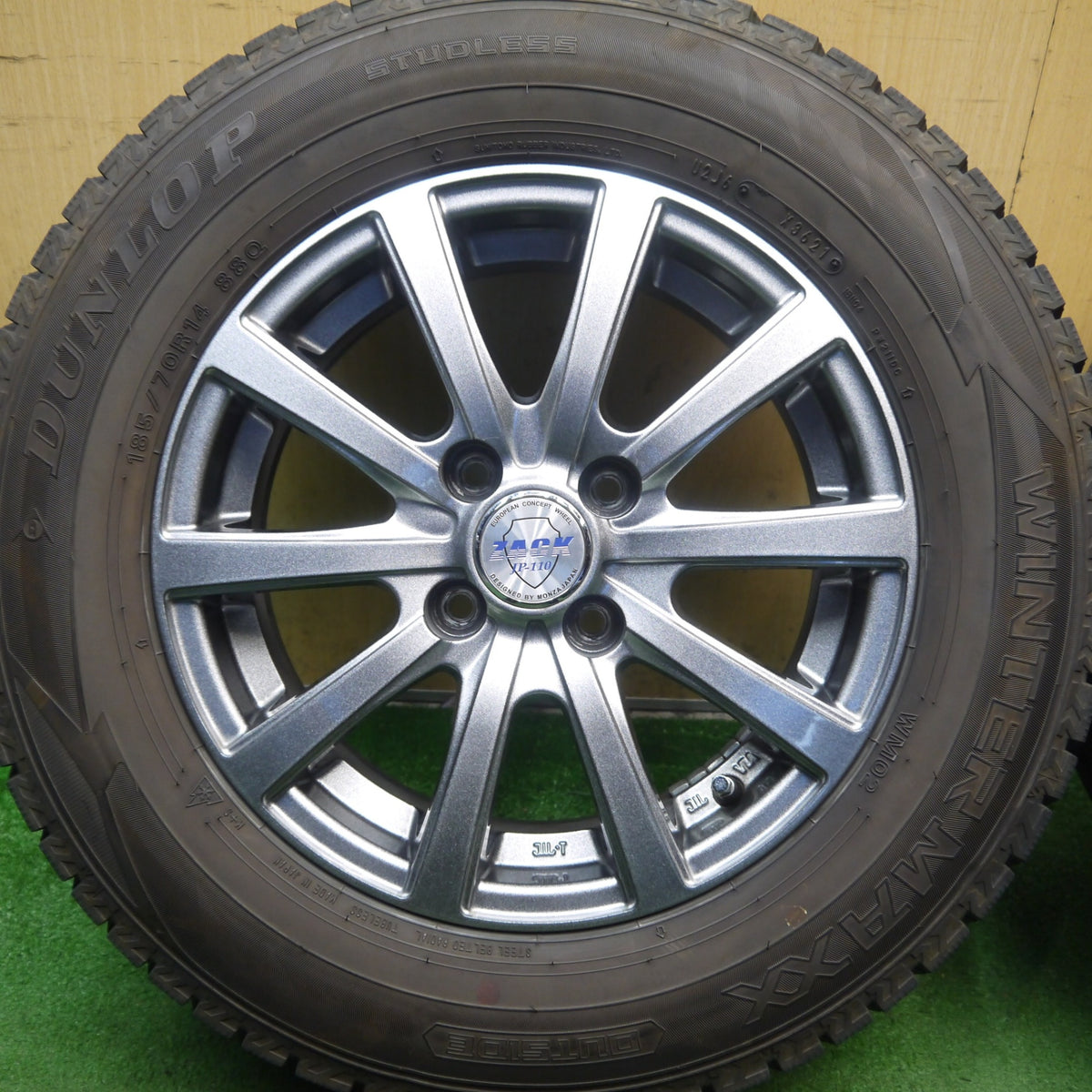 バリ溝！キレイ！9分◎スタッドレス 185/70R14 ダンロップ ウインターマックス WM02 ZACK JP-110 MONZA ザック モンツァ 14インチ PCD100/4H◎6091405Hス