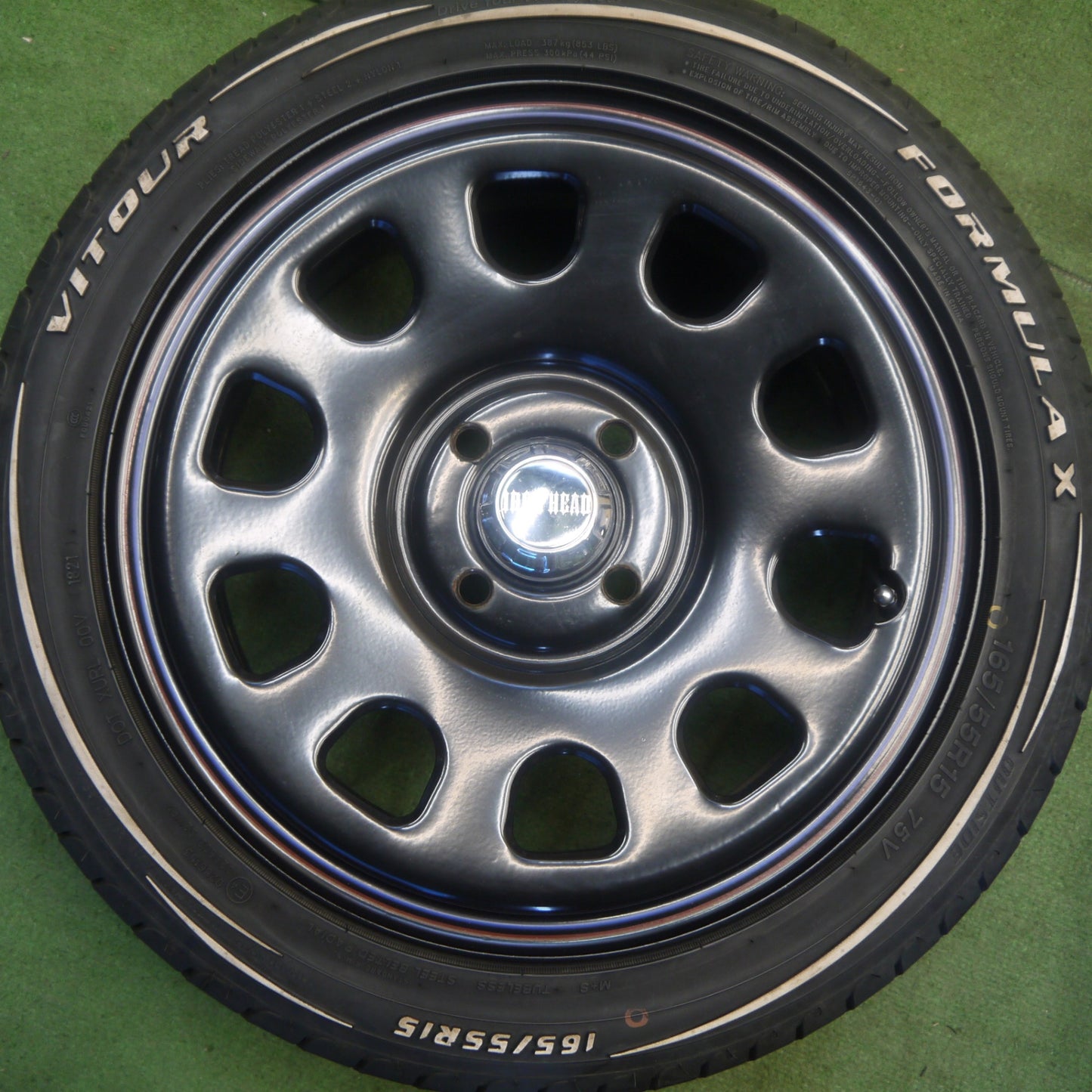バリ溝！キレイ！9分★DAYTONA 165/55R15 VITOUR FORMULA X ホワイトレター  デイトナ IRON HEAD 15インチ PCD100/4H★6052904Hノ