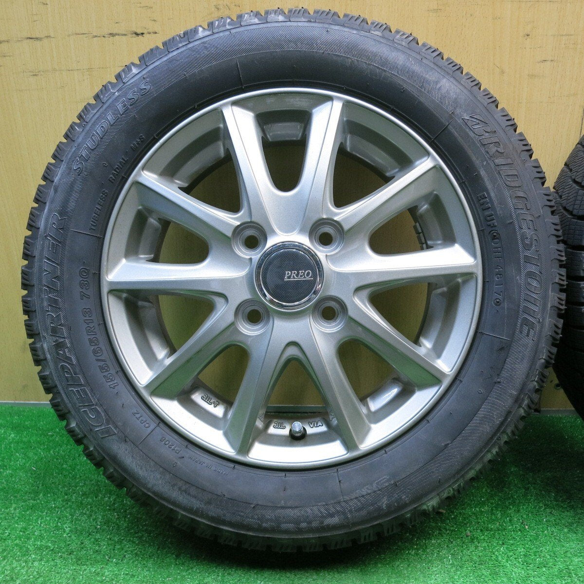バリ溝！キレイ！9.5分以上★スタッドレス 155/65R13 ブリヂストン アイスパートナー PREO プレオ 13インチ PCD100/4H★5031601NJス
