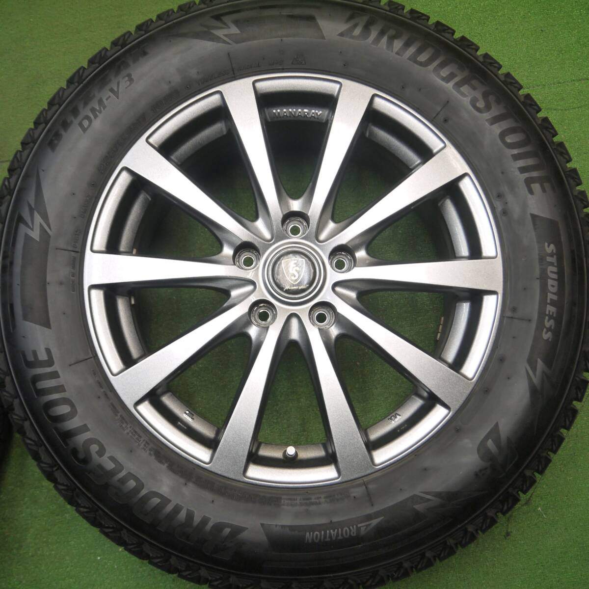 バリ溝！21年！キレイ！9.5分★スタッドレス 225/65R17 ブリヂストン ブリザック DM-V3 MANARAY SPORT マナレイスポーツ 17インチ PCD114.3/5H★5030306Hス