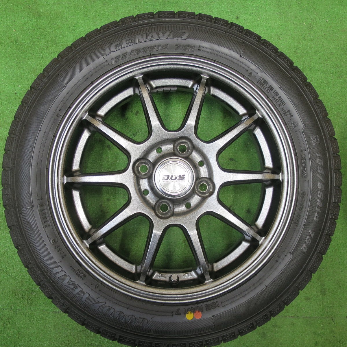 バリ溝！21年！キレイ！9分★スタッドレス 155/65R14 グッドイヤー アイスナビ7 D.O.S. DOS 14インチ PCD100/4H★5060702TTス