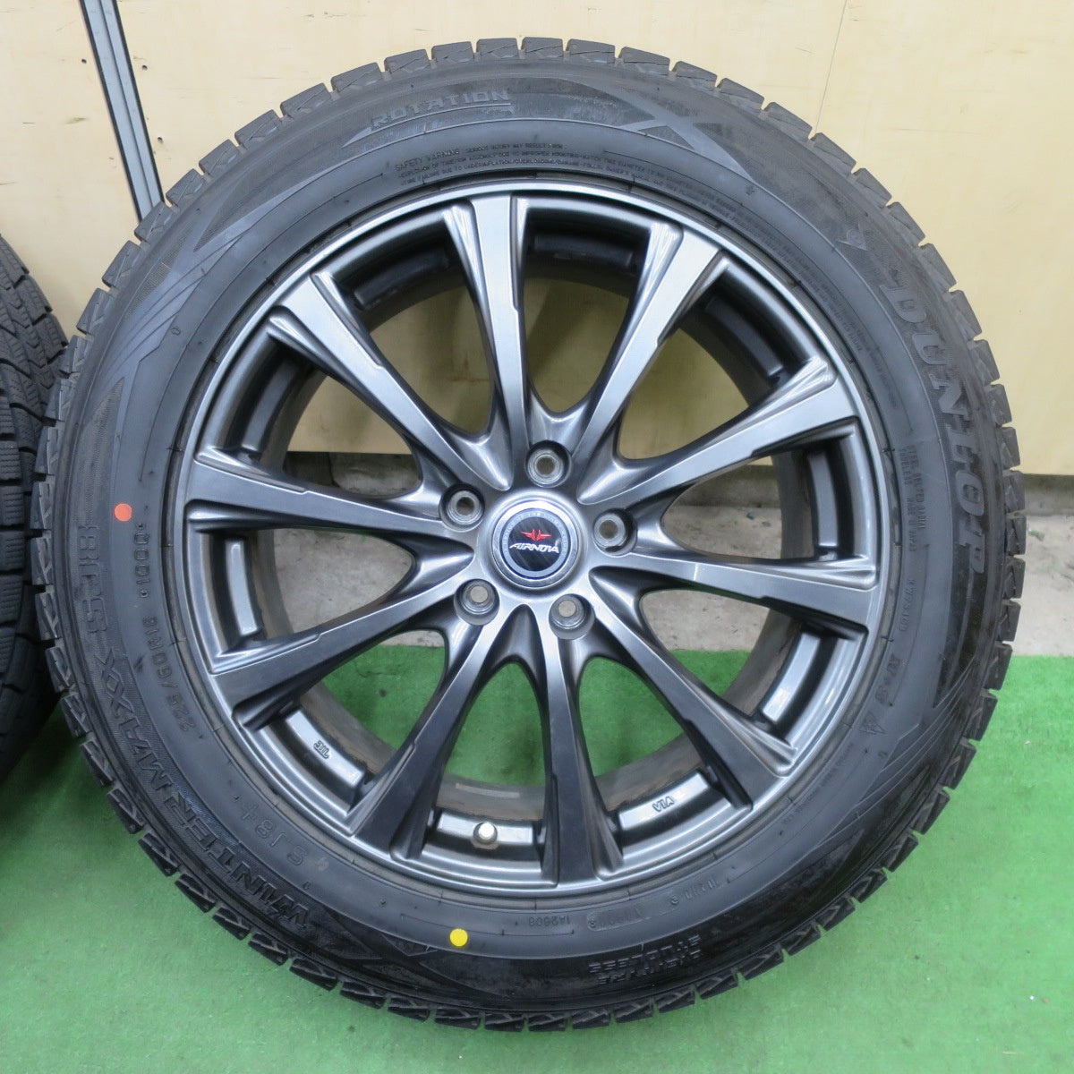 バリ溝！22年！キレイ！9.5分★スタッドレス 225/60R18 ダンロップ ウインターマックス SJ8 SJ8+ AIRNOVA SB10 エアノヴァ 18インチ PCD114.3/5H★6022303TTス