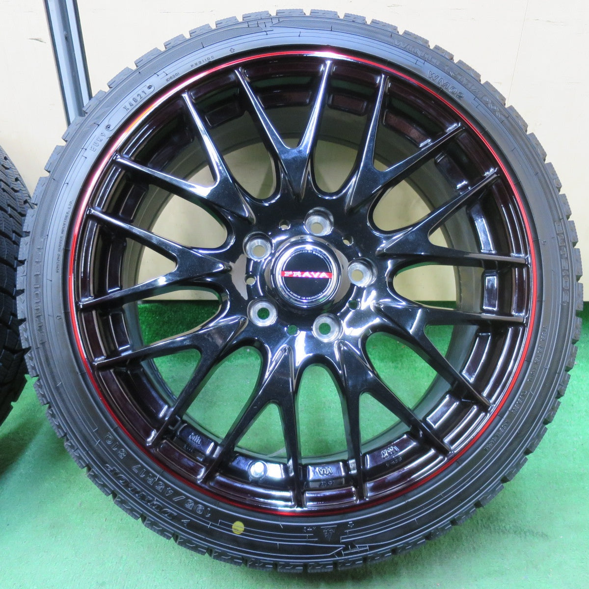 [送料無料] バリ溝！21年！キレイ！9.5分★スタッドレス 195/45R17 ダンロップ ウインターマックス WM02 Leyseen PRAVA 9M レイシーン プラバ PCD114.3/5H★4111105イス