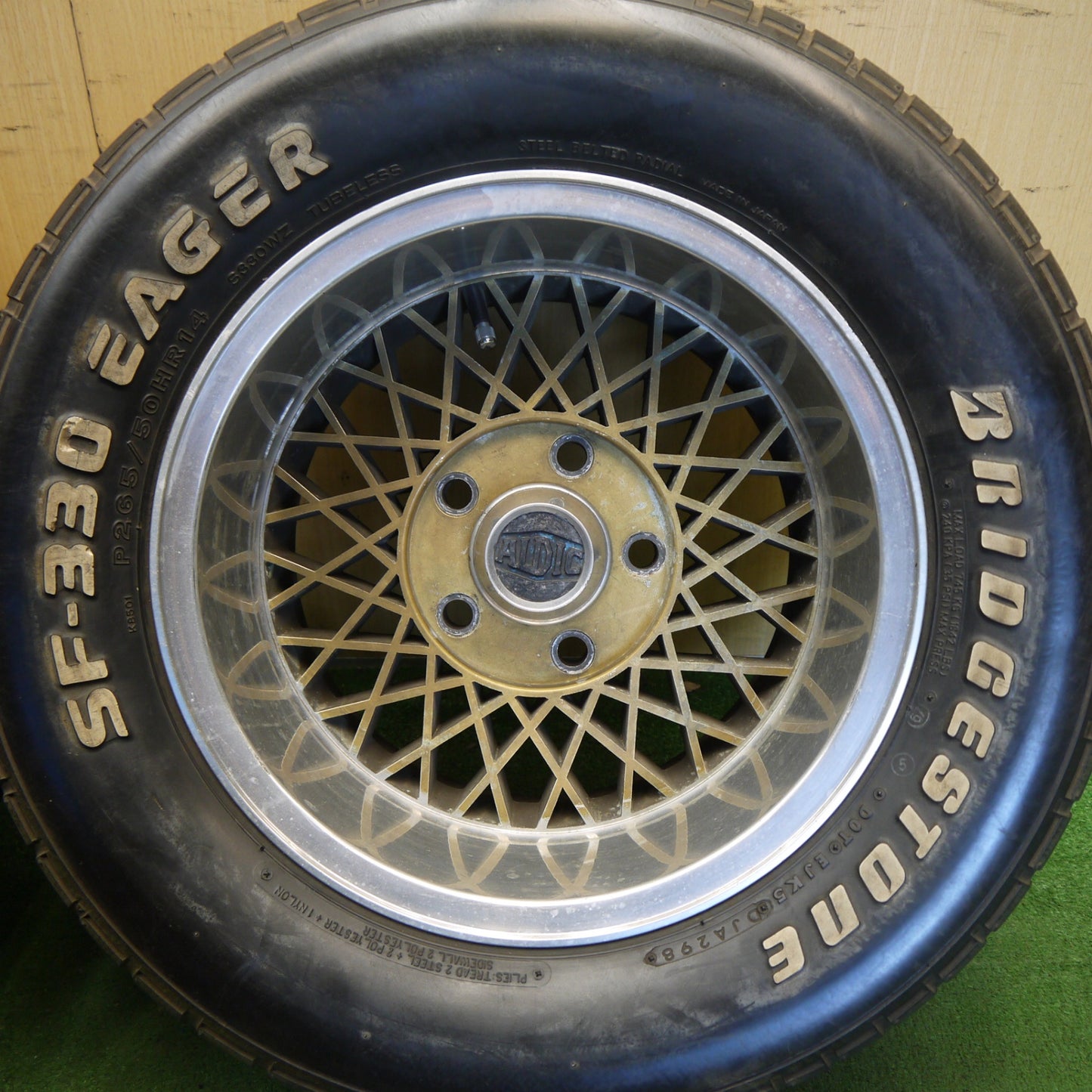 4本価格◎旧車 265/50R14 ブリヂストン SF-330 EAGER ホワイトレター 社外 アルミ ALDIC メッシュ 14インチ PCD120/5H◎6070304Hノ