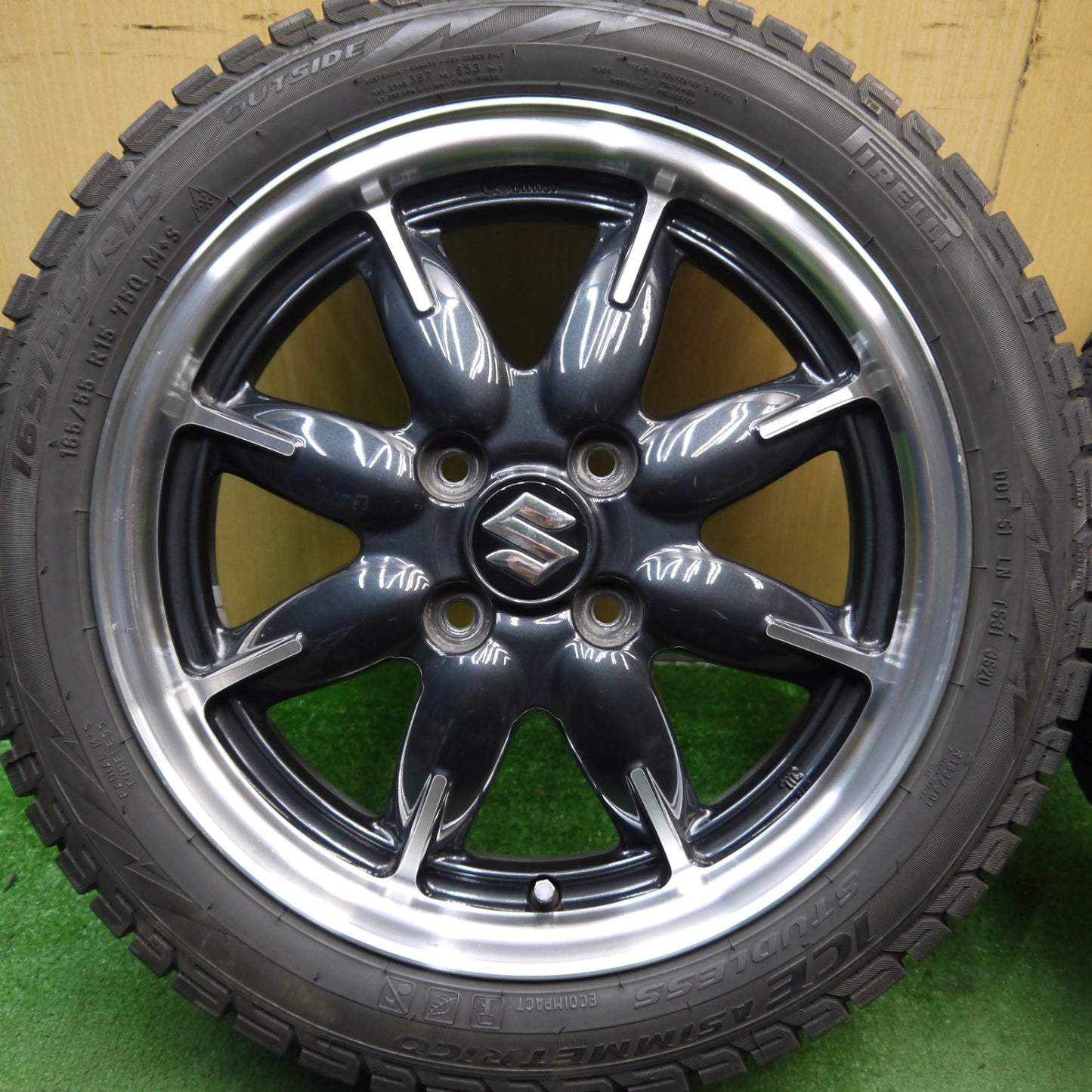 4本価格★スズキ アルト ターボ RS 純正 165/55R15 スタッドレス ピレリ アイスアシンメトリコ 15インチ PCD100/4H★5072806Hス