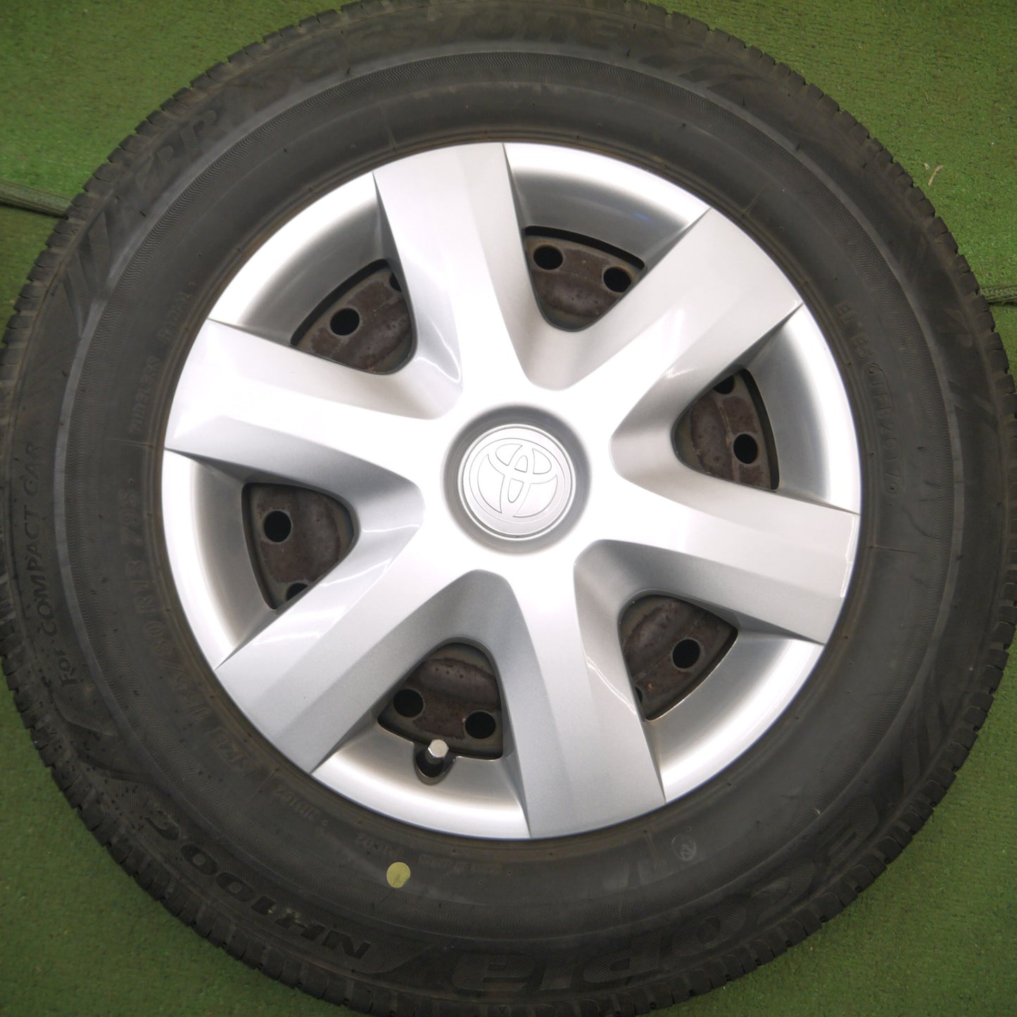 *送料無料* バリ溝！キレイ！8.5分★トヨタ パッソ 純正 スチール 155/80R13 ブリヂストン エコピア NH100C 13インチ PCD100/4H★4060506Hノ