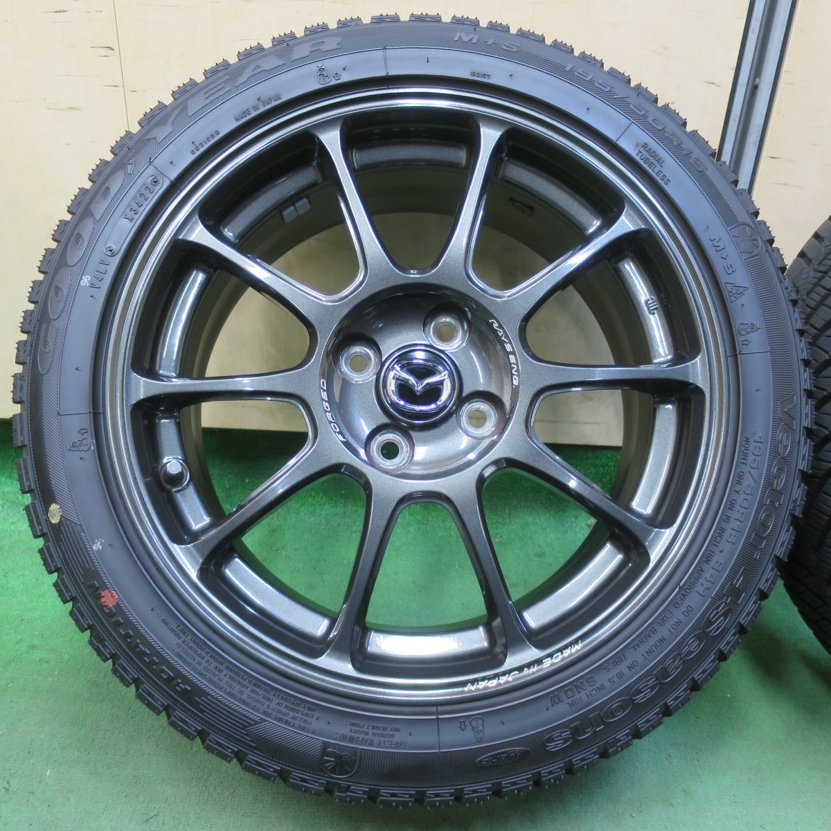 バリ溝！22年！キレイ！9.5分★マツダ ND ロードスター 純正 RAYS 鍛造 195/50R16 グッドイヤー Vector 4Seasons hybrid オールシーズン 16インチ PCD100/4H★6011614イス