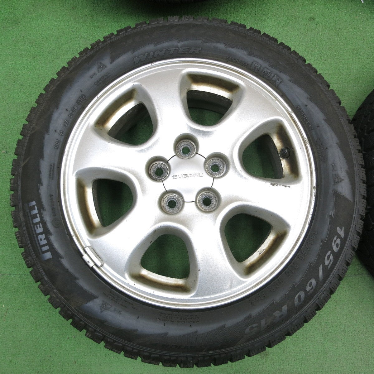 バリ溝！8.5分★スバル レガシィ 純正 195/60R15 スタッドレス ピレリ アイスコントロール 15インチ PCD100/5H★5042203ナス