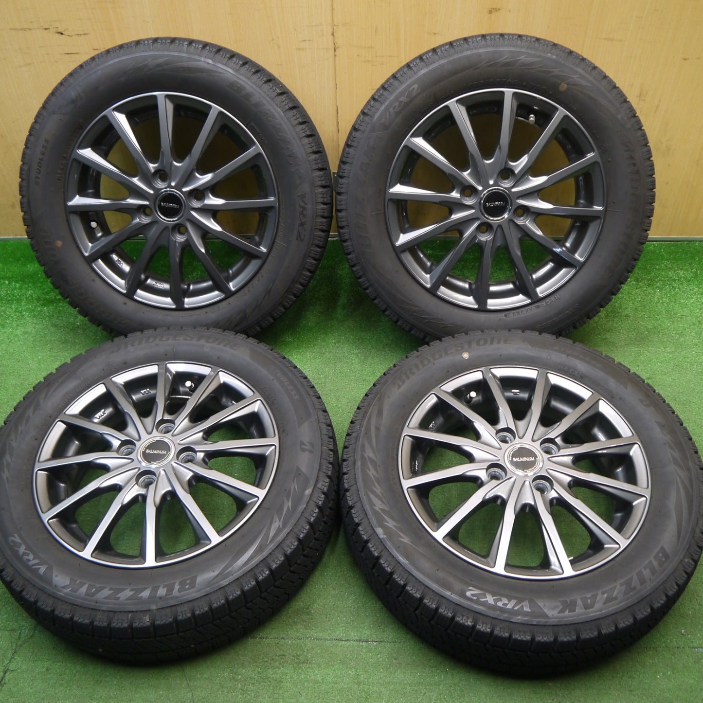 バリ溝！22年！キレイ！8.5分★スタッドレス 165/65R14 ブリヂストン ブリザック VRX2 BALMINUM AR12 バルミナ 14インチ ソリオ ハスラー 等 PCD100/4H★6022503Hス