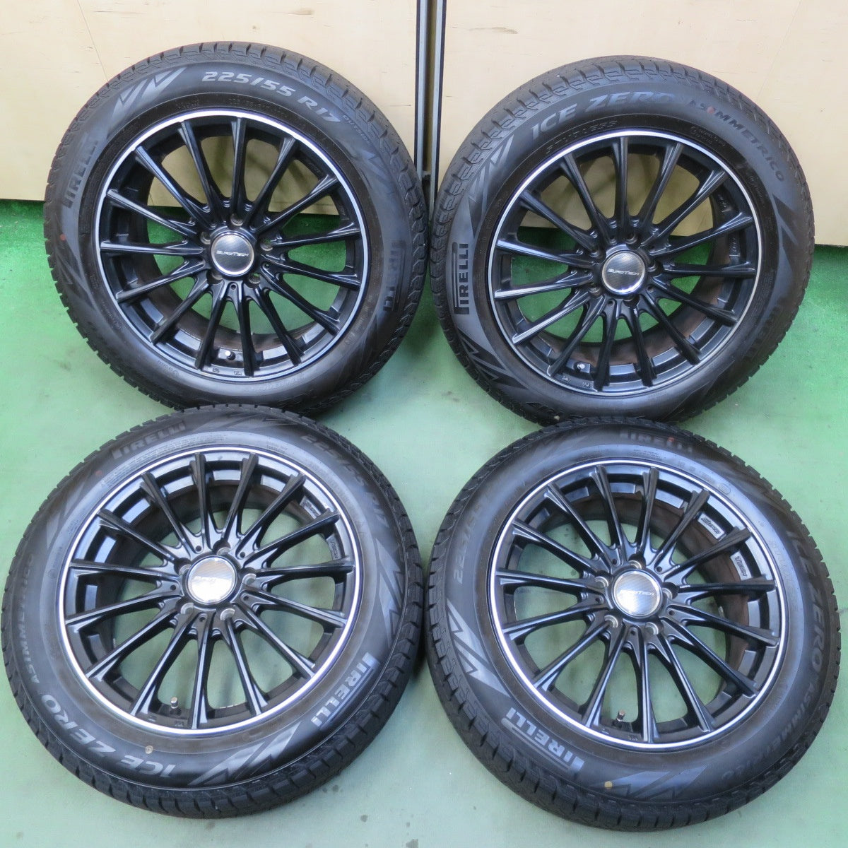 バリ溝！24年！9分◎ベンツ 等 EUROTECH STAGE TW15 225/55R17 スタッドレス ピレリ アイスゼロ アシンメトリコ ユーロテック ステージ 17インチ PCD112/5H◎6090706IMス