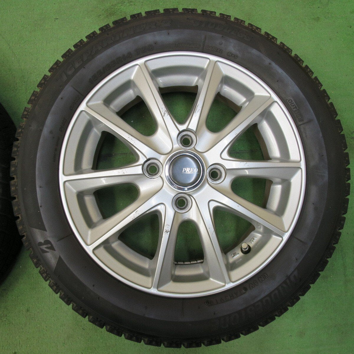 バリ溝！9分★スタッドレス 155/65R14 ブリヂストン アイスパートナー2 PREO プレオ 14インチ PCD100/4H★5033103イス