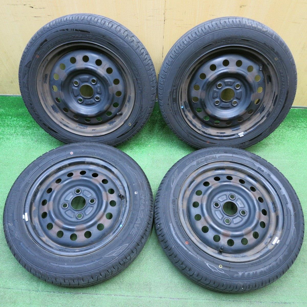 バリ溝！24年！8.5分★155/65R14 ダンロップ エナセーブ EC204 スチール ホイール 14インチ PCD100/4H★6032303HAノ