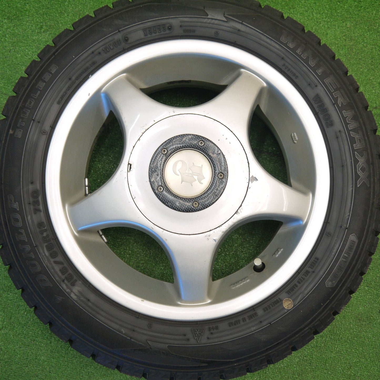 バリ溝！23年！ほぼ10分★スタッドレス 155/65R13 ダンロップ ウインターマックス WM02 社外 アルミ 13インチ PCD100 110 114.3/4H マルチ★5102907Hス