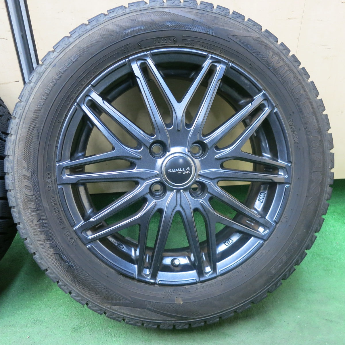 バリ溝！22年！キレイ！9分★スタッドレス 175/65R15 ダンロップ ウインターマックス WM02 SIBILLA NEXT W45 シビラ 15インチ PCD100/4H★5110301SKス