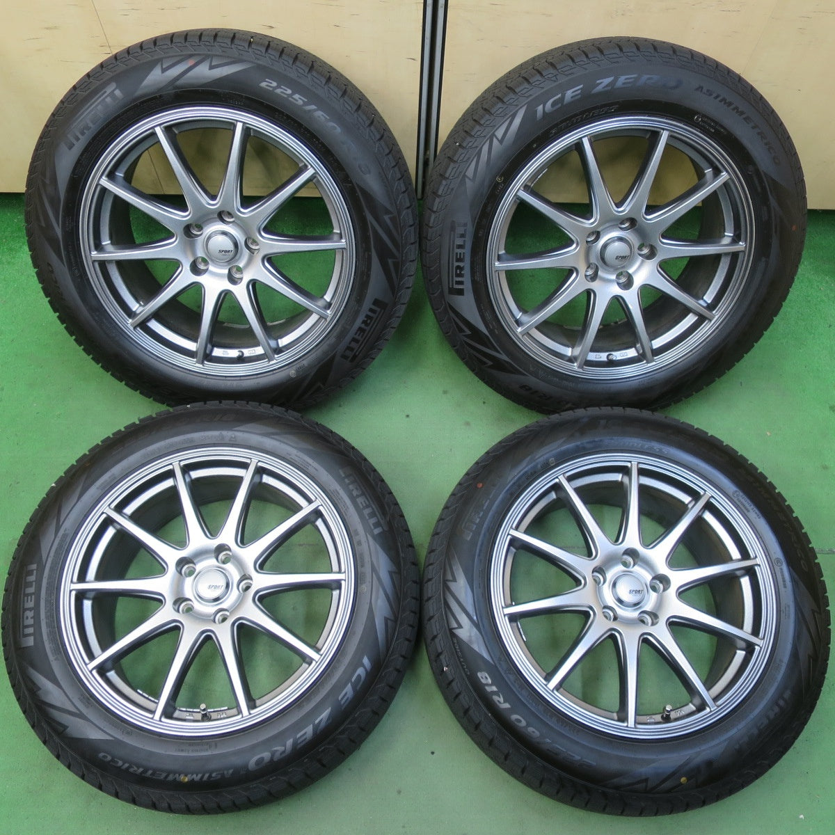 バリ溝！24年！キレイ！ほぼ10分★スタッドレス 225/60R18 ピレリ アイスゼロ アシンメトリコ SPORT ABELIA スポルト アベリア 18インチ PCD114.3/5H★5061503イス