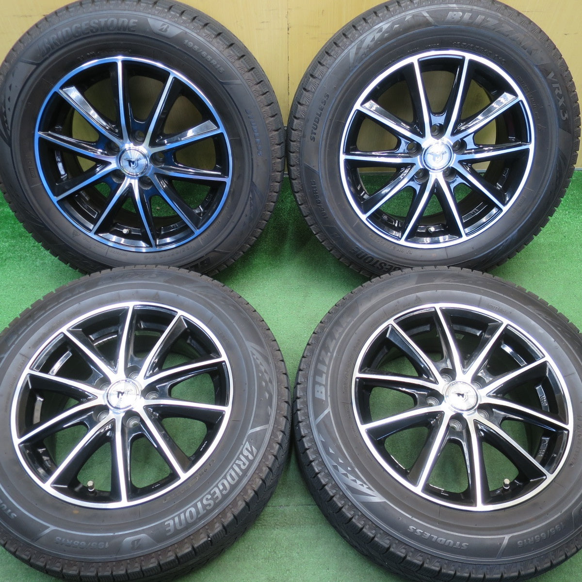 バリ溝！22年！キレイ！9分★プリウス 等 195/65R15 スタッドレス ブリヂストン ブリザック VRX3 JP-STYLE MONZA JPスタイル 15インチ PCD100/5H★6042901NJス
