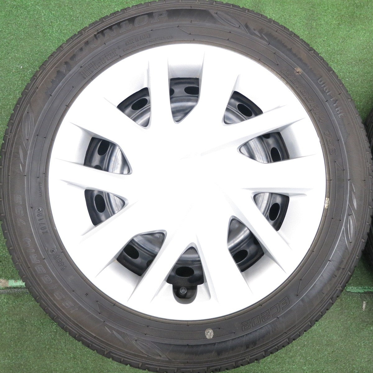 *送料無料* バリ溝！ほぼ10分★ホンダ N-BOX 純正 スチール 155/65R14 ダンロップ EC202 ヨコハマ ブルーアース A34 PCD100/4H★4042905HAノ