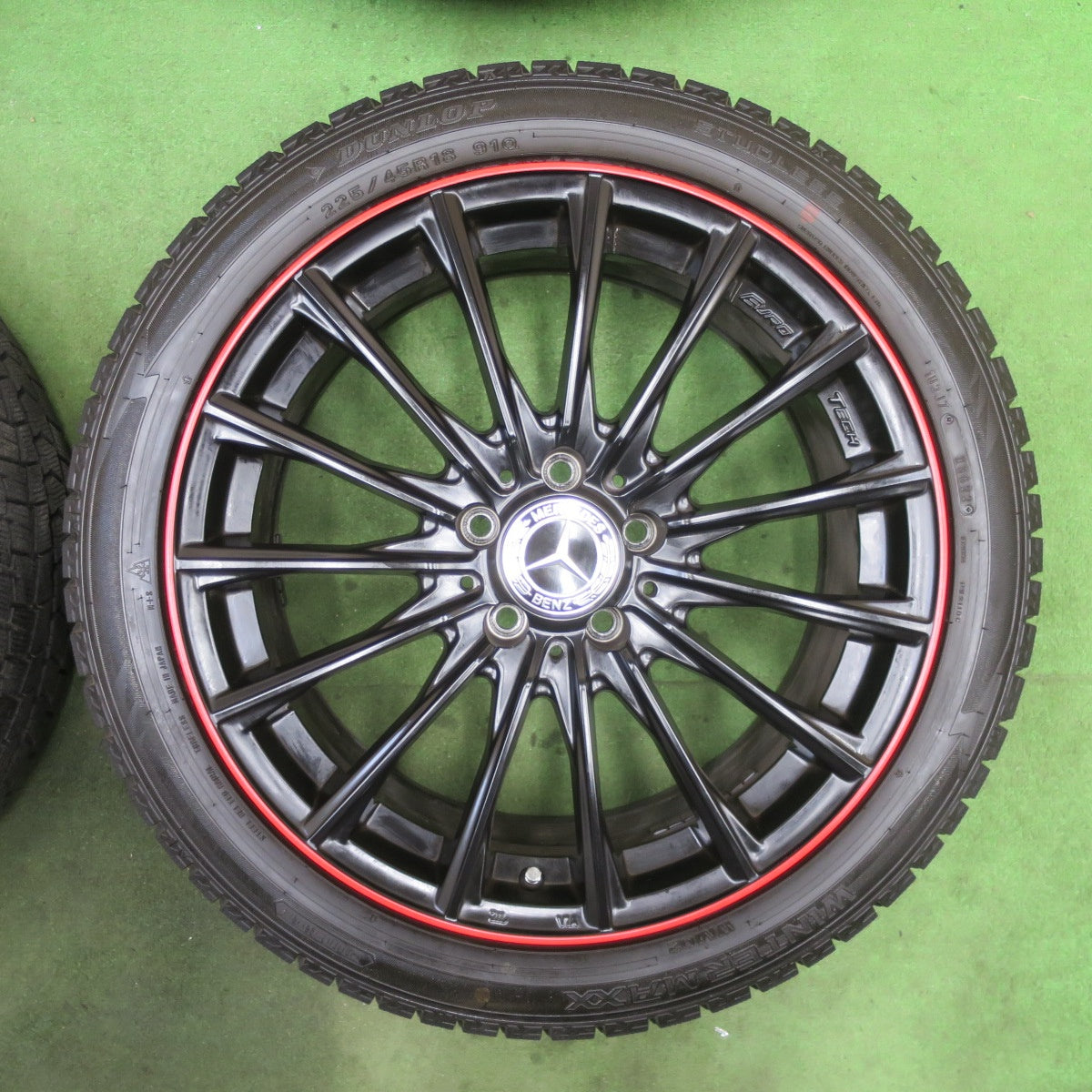 バリ溝！22年！キレイ！9.5分★ベンツ 等 EUROTECH STAGE TW15 225/45R18 スタッドレス ダンロップ ウインターマックス WM02 18インチ ユーロテック ステージ PCD112/5H★6022401TTス