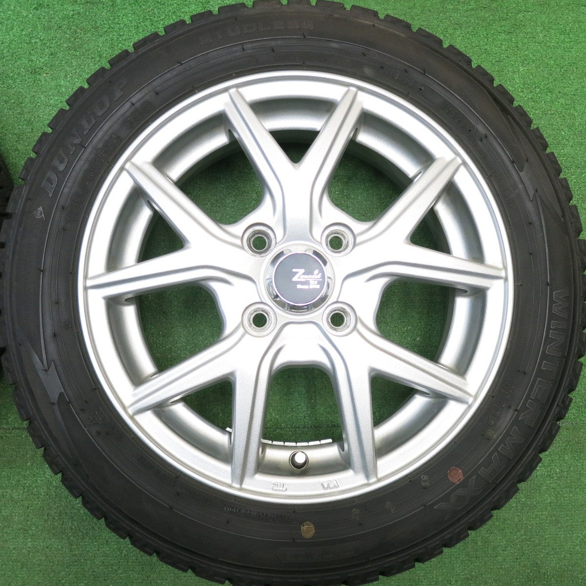 バリ溝！23年！キレイ！9分★スタッドレス 155/65R14 ダンロップ ウインターマックス WM02 Zmeist M5 14インチ PCD100/4H★5113001HAス