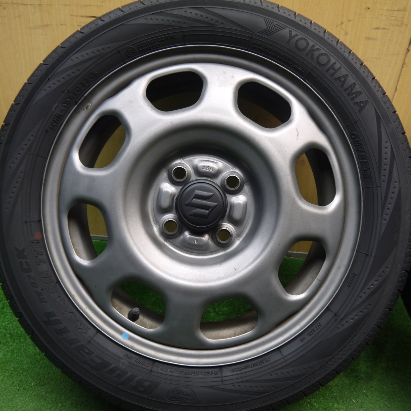 2本価格★スズキ ハスラー 純正 スチール 165/60R15 ヨコハマ ブルーアース RV-02 CK 15インチ PCD100/4H★5061606Hノ