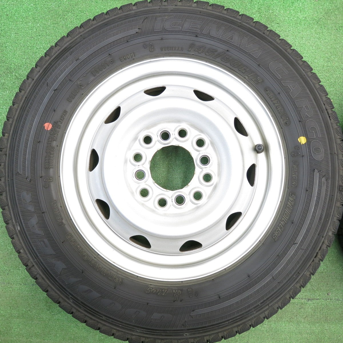 バリ溝！9分★スタッドレス 145/80R12 80/78N グッドイヤー アイスナビ CARGO スチール ホイール 12インチ カーゴ PCD100 110 114.3/4H マルチ★6032907HAス