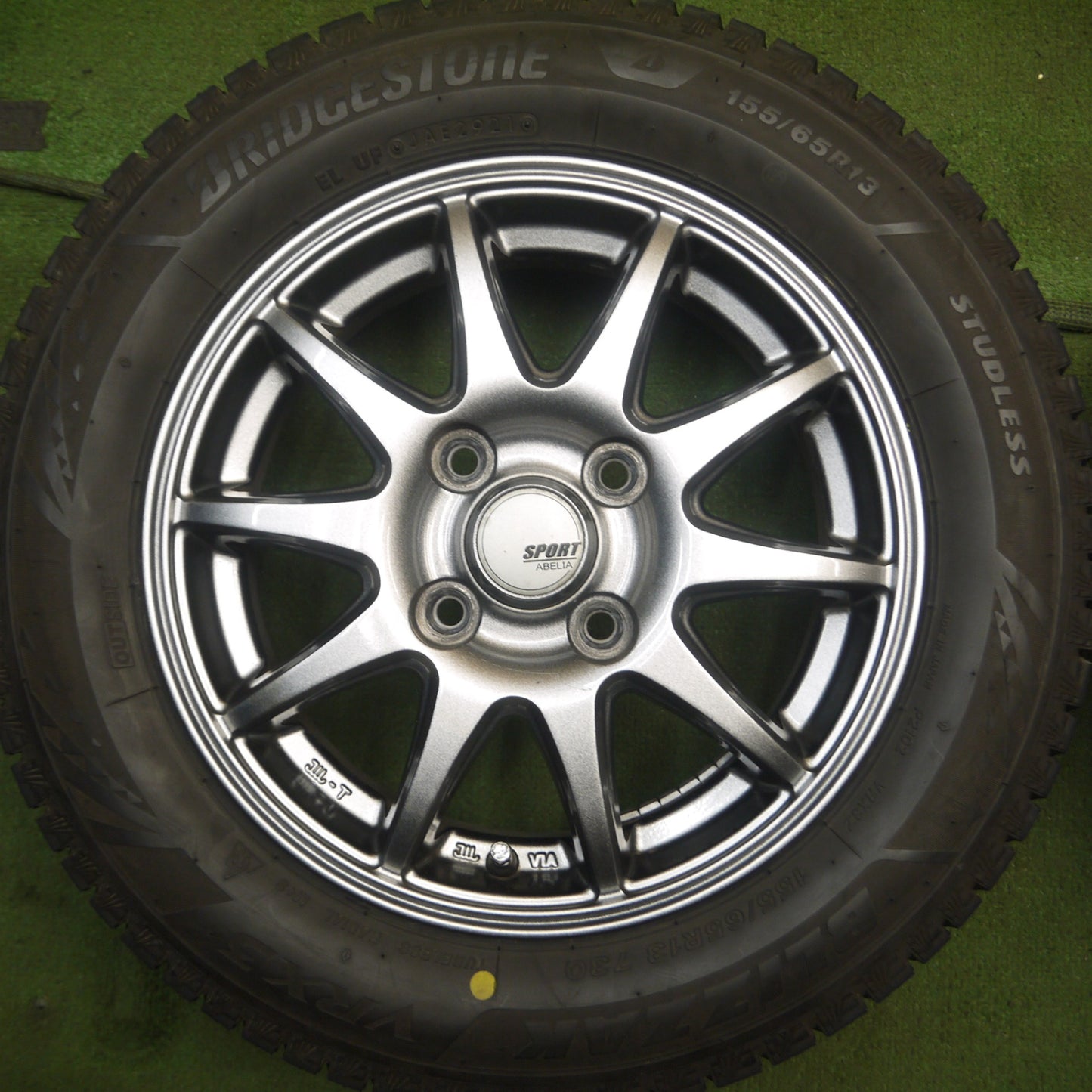 *送料無料* バリ溝！21年！キレイ！9.5分以上★スタッドレス 155/65R13 ブリヂストン ブリザック VRX3 SPORT ABELIA 13インチ PCD100/4H★4032501Hス