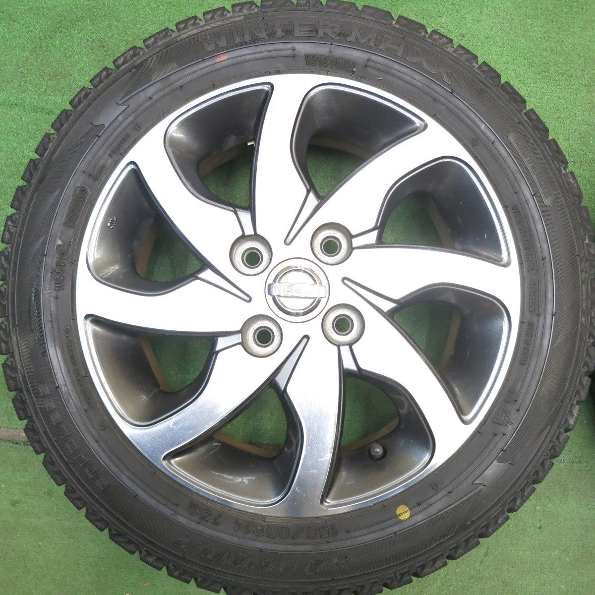 バリ溝！23年！9.5分★日産 ML21S ルークス 純正 155/65R14 スタッドレス ダンロップ ウインターマックス WM02 14インチ PCD100/4H★6050509HAス