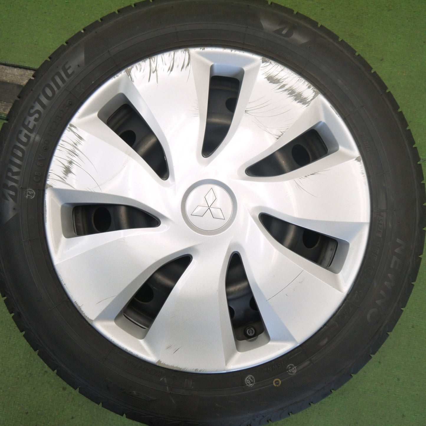 バリ溝！25年！9.5分以上◎三菱 ekワゴン 純正 スチール 155/65R14 ブリヂストン NEWNO ニューノ 14インチ PCD100/4H◎6081701Hノ