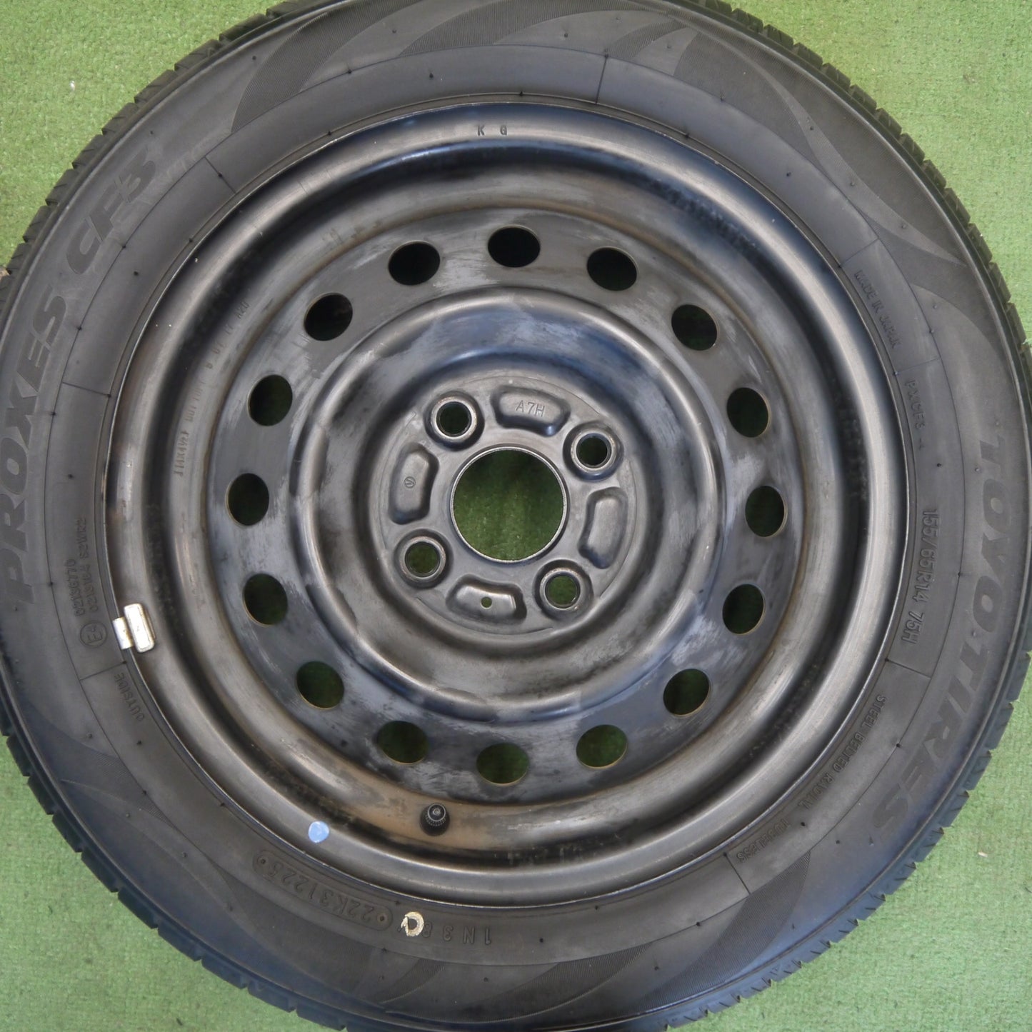 バリ溝！25年！9.5分◎155/65R14 トーヨー プロクセス CF3 スチール ホイール 14インチ PCD100/4H◎6071505Hノ