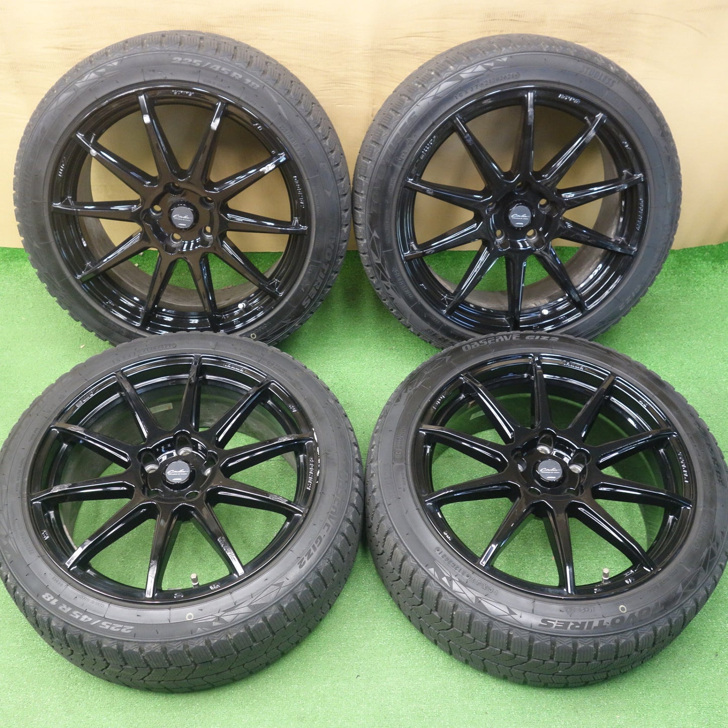 4本価格◎スタッドレス 225/45R18 トーヨー オブザーブ GIZ2 Circlar ENKEI AME サーキュラー エンケイ 18インチ PCD114.3/5H◎6061901KTス