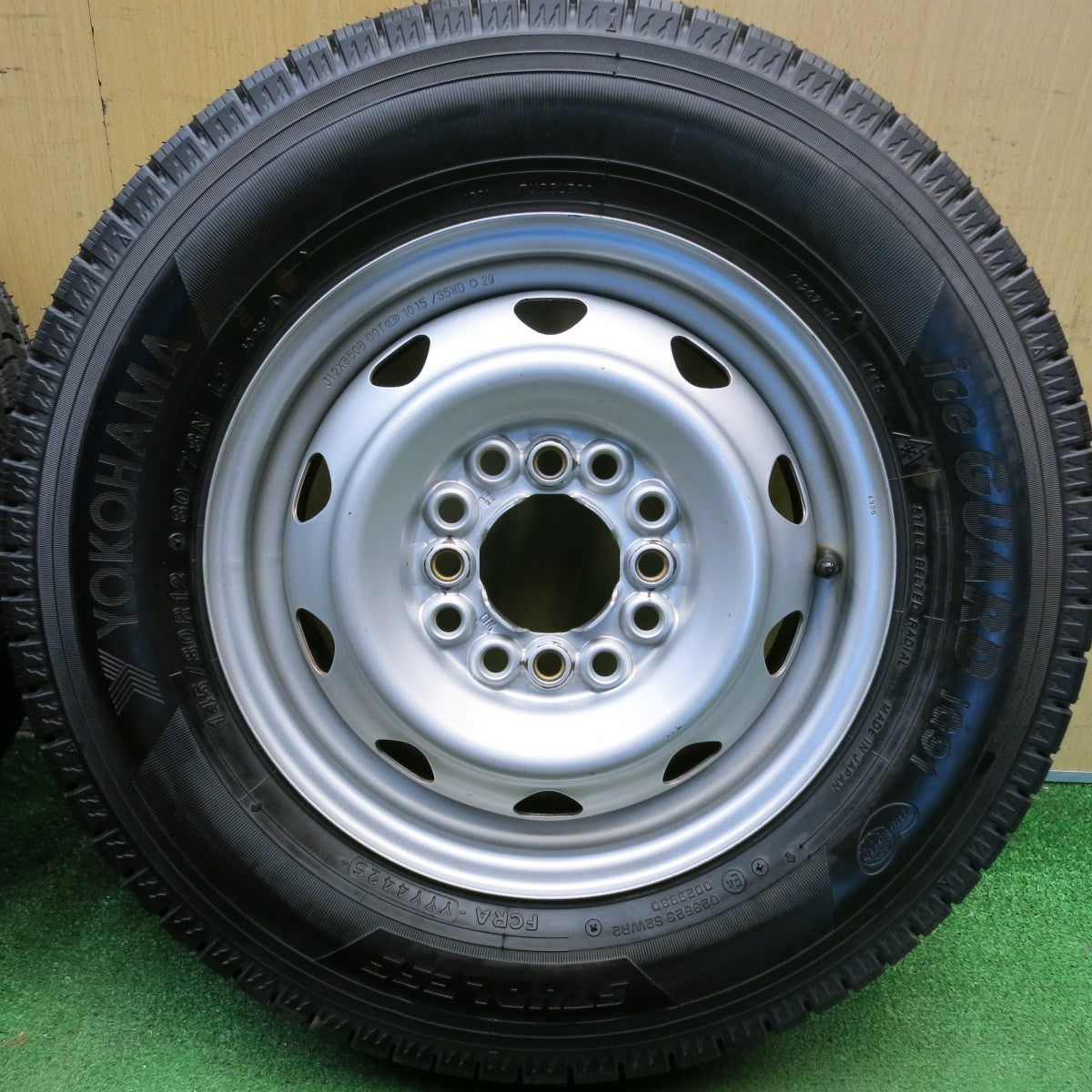 バリ溝！25年！キレイ！9.5分◎スタッドレス 145/80R12 80/78N ヨコハマ アイスガード iG91 スチール ホイール 12インチ PCD 100 110 114.3/4H マルチ◎6090603HAス