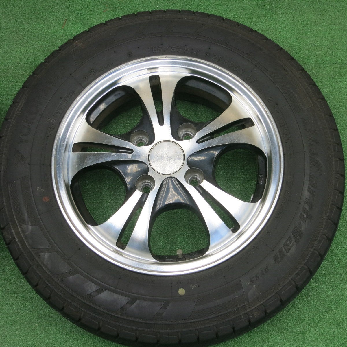 バリ溝！25年！9.5分★165/80R14 97/95N ヨコハマ BluEarth-Van RY55 A to Z 社外 アルミ ブルーアース 14インチ PCD114.3/4H★6021105NKノ