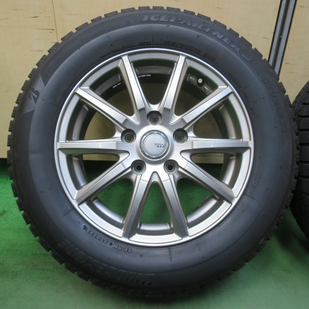 バリ溝！21年！9分★スタッドレス 195/65R15 ブリヂストン アイスパートナー2 SIBILLA NEXT GS-5 シビラ 15インチ PCD114.3/5H★5111404イス