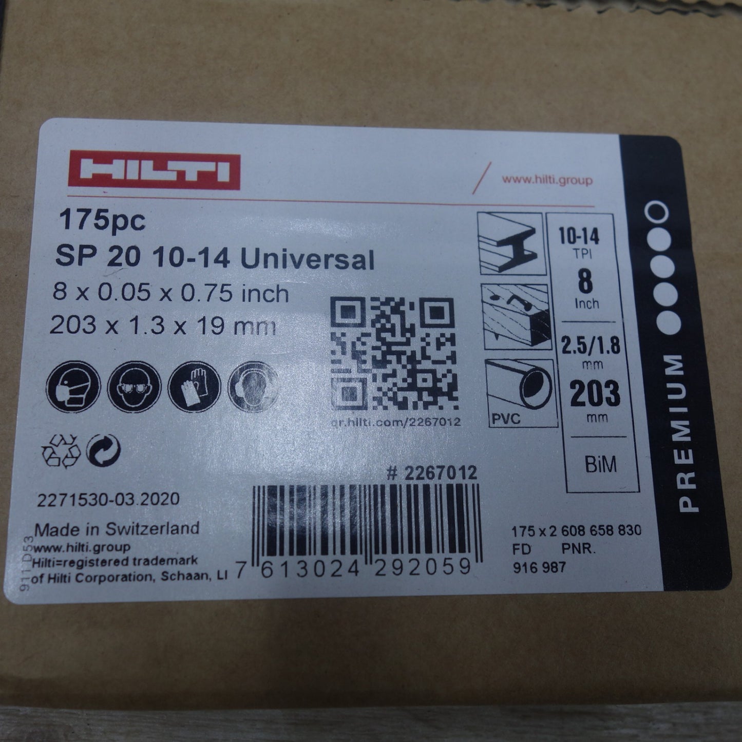 [送料無料] 未使用！175枚入◆HILTI  レシプロソー ブレード 替刃 SP 20 10-14 Universal #2267012 175枚入 セーバーソー セーバソー ヒルティ 切断◆