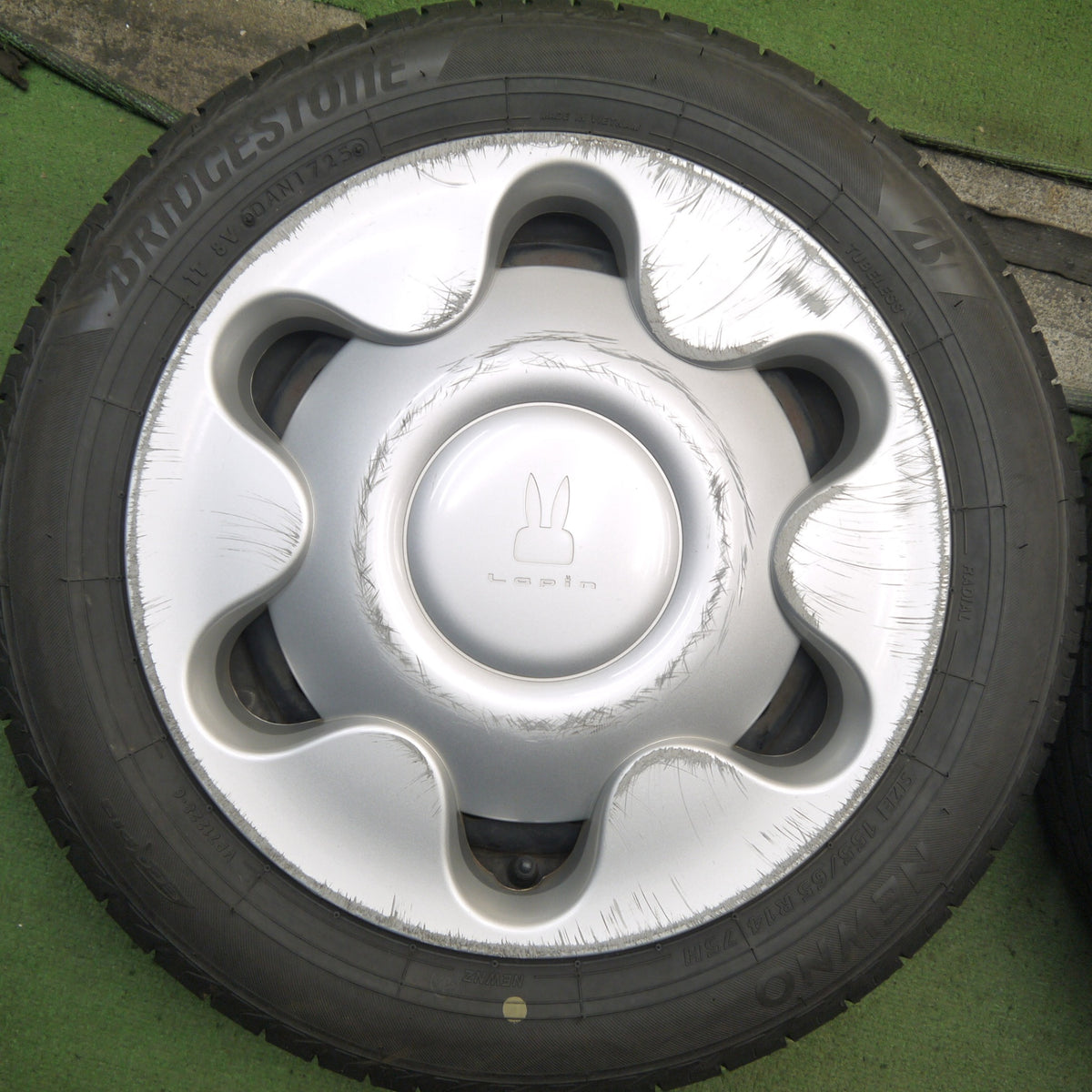 バリ溝！25年！9分◎スズキ HE33S アルト ラパン 純正 スチール 155/65R14 ブリヂストン NEWNO ニューノ 14インチ PCD100/4H◎6090401Hノ