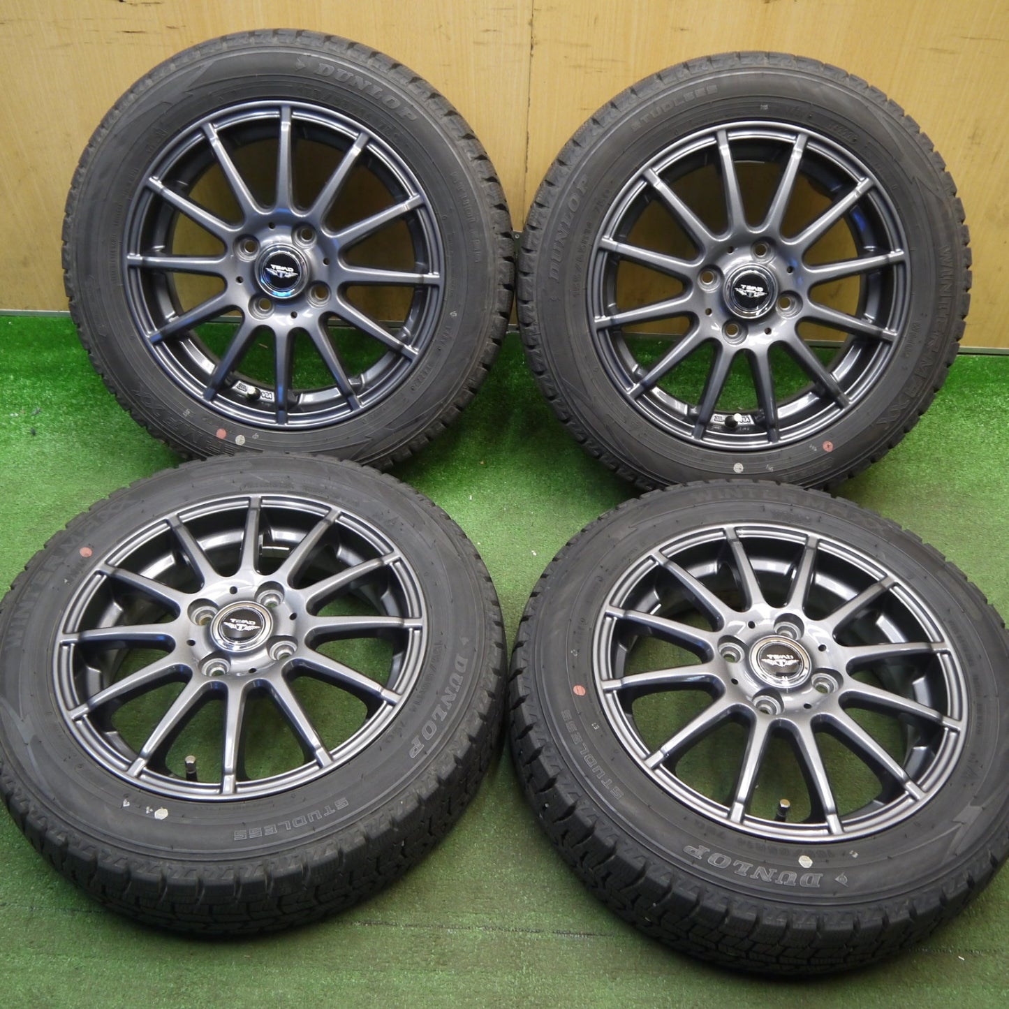 バリ溝！22年！キレイ！9.5分★スタッドレス 155/65R14 ダンロップ ウインターマックス WM02 TEAD テッド 14インチ PCD100/4H★6031610Hス