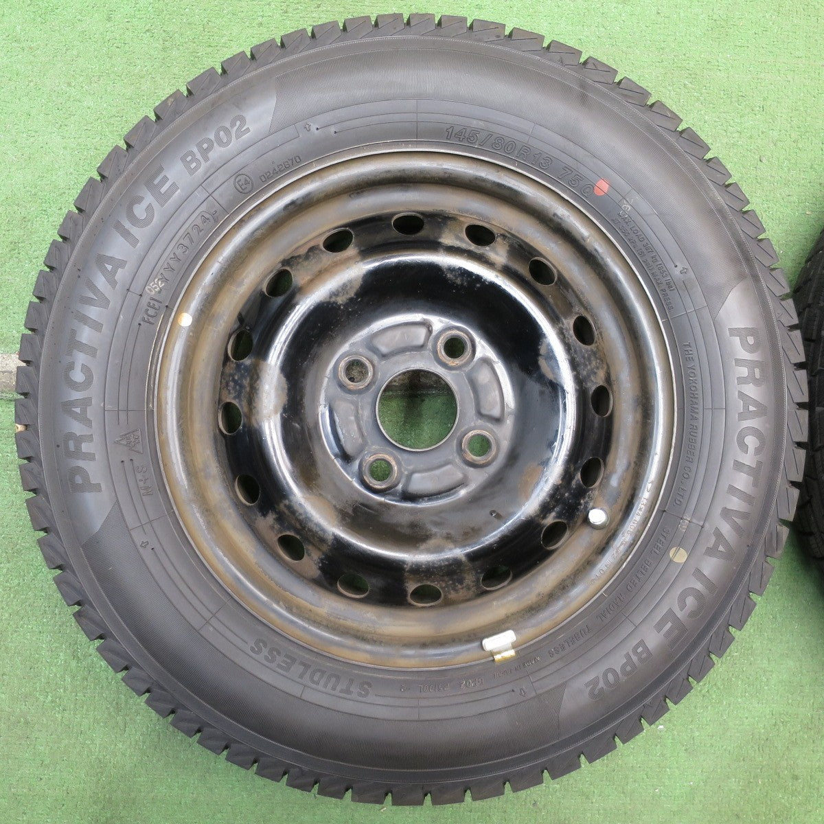 バリ溝！24年！9分★ダイハツ ミラ 純正 スチール 145/80R13 スタッドレス プラクティバ アイス BP02 ヨコハマ製 13インチ PCD100/4H★5073103NJス