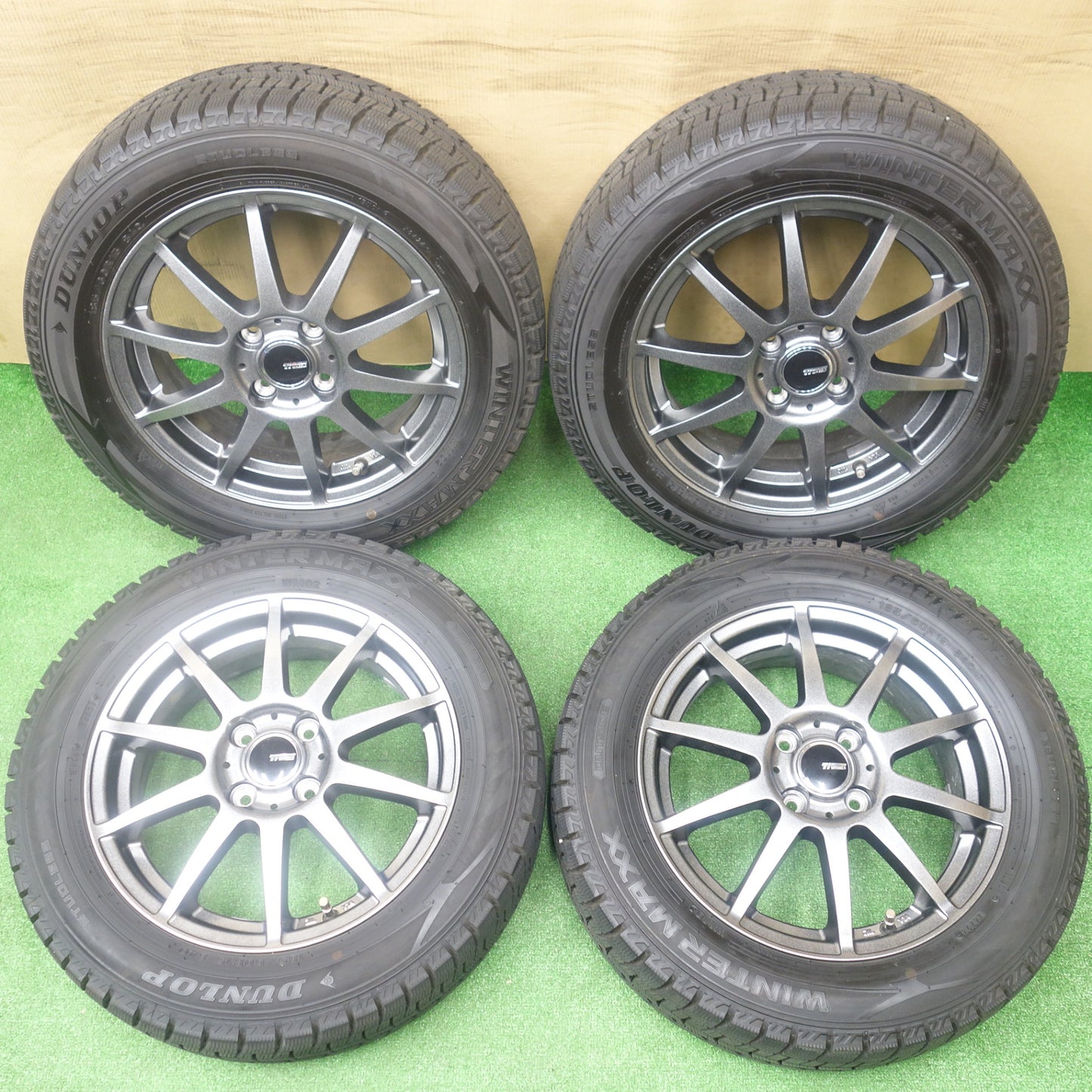 バリ溝！24年！キレイ！ほぼ10分★スタッドレス 185/60R15 ダンロップ ウインターマックス WM02 Ti WHEELS ホイール 15インチ PCD100/4H★6012402KTス