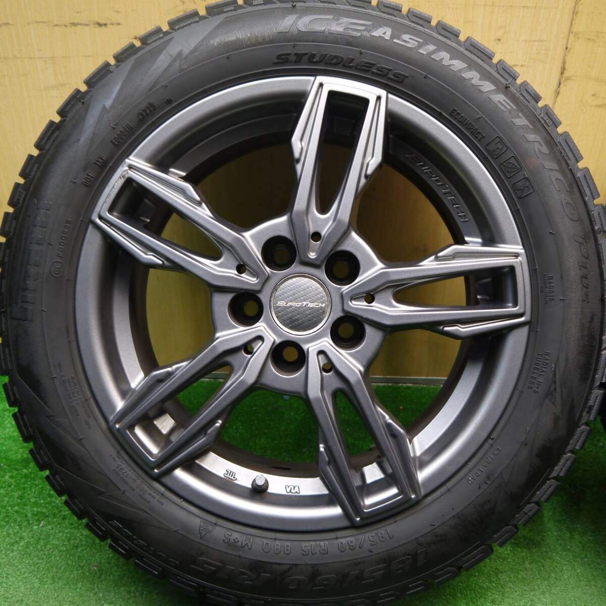 4本価格★アウディ A1 等 EUROTECH GAYA ELISI 185/60R15 スタッドレス ピレリ アイスアシンメトリコ プラス 15インチ PCD100/5H★5040111Hス