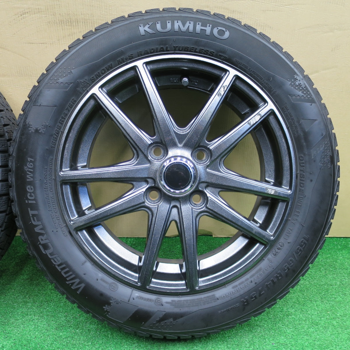 バリ溝！22年！キレイ！9.5分★スタッドレス 155/65R14 クムホ ウィンター クラフト アイス wi61 社外 アルミ 14インチ PCD100/4H★5120701NKス